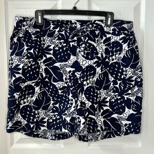 ⭐️ Talbots Tropical Pineapple Print Linen Blend Shorts Elastic Waist Size 16